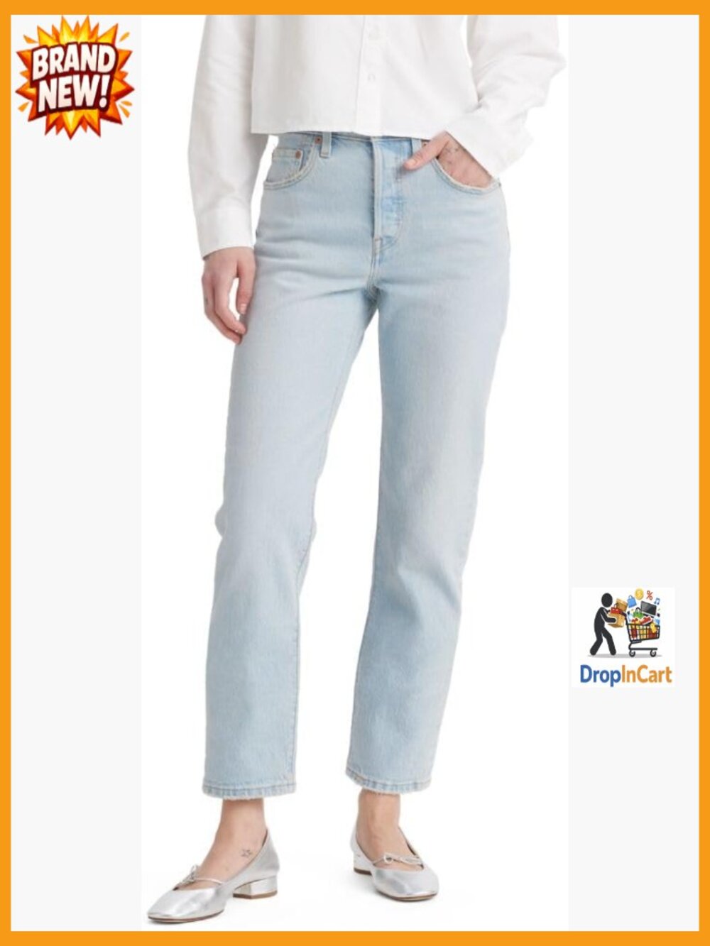 High Rise Straight Leg Crop Jeans 26 Inseam Standard Fit 5 Pockets Stretch